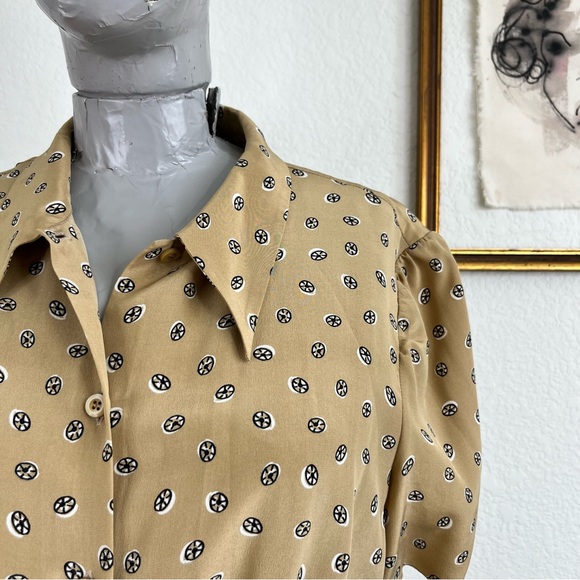 Prada Silk Circular Pattern Button Down Tan Short Sleeve Blouse Top - Picture 2 of 13